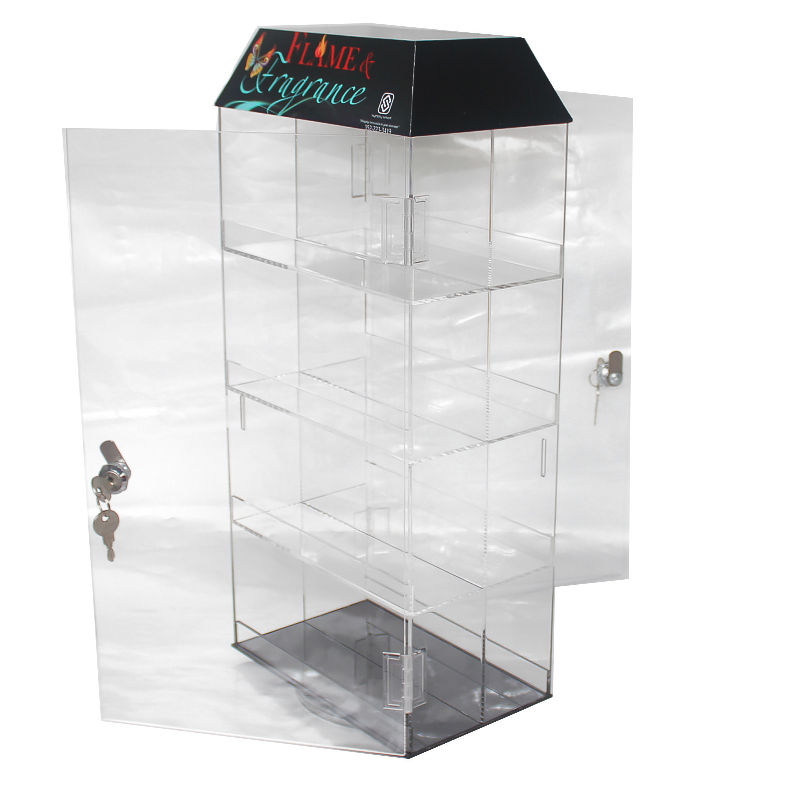 Desktop 360 Rotating Cell Phone Accessories 4 Tiers Counter Top Shop Display Rack Lucite Case Locking Showcase